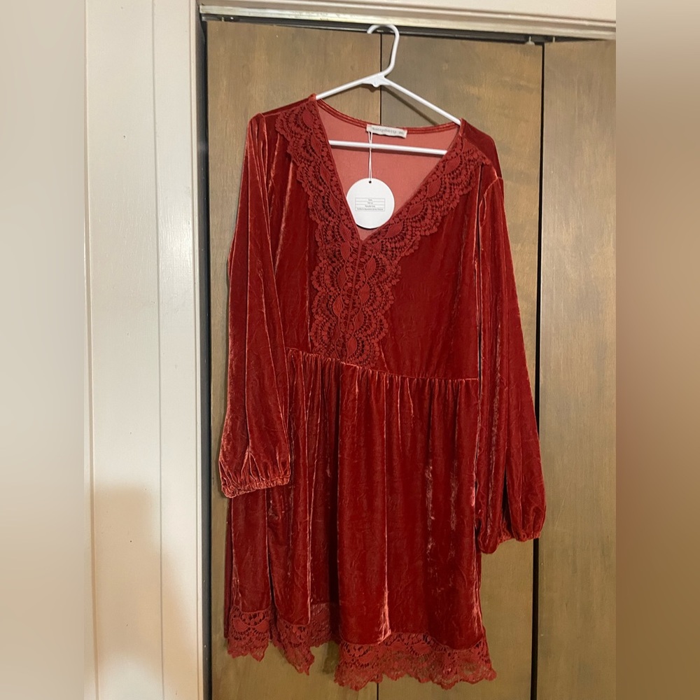 Burnt Orange Velvet Dress